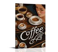 XMHMYHZJ Poster da appendere alla parete, motivo: una donna che guarda il caffè sul tavolo, decorazione moderna da appendere, 60 x 90 cm