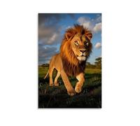 XMHMYHZJ Poster da appendere con animali con un leone con la bocca aperta che cammina lungo l'erba, decorazione artistica da parete, decorazione moderna, poster artistico da appendere, 40 x 60 cm