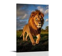 XMHMYHZJ Poster da appendere con animali con un leone con la bocca aperta che cammina lungo l'erba, decorazione artistica da parete moderna, poster artistico da appendere, 30 x 45 cm