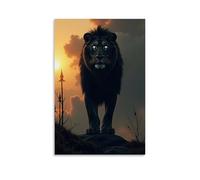 XMHMYHZJ Poster da appendere con animali con un leone nero solitario che cammina verso il tramonto, decorazione artistica da parete, poster artistico da appendere, 20 x 30 cm
