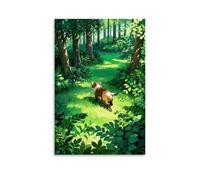 XMHMYHZJ Poster da parete con animali con cane in una foresta verde e soleggiata, decorazione moderna da appendere, 50 x 75 cm