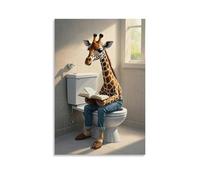 XMHMYHZJ Poster da parete con giraffa seduta sul WC e lettura artistica da parete, decorazione moderna da appendere, 40 x 60 cm