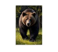 XMHMYHZJ Poster da parete con grande orso bruno che corre verso la macchina fotografica nel bosco, decorazione artistica da parete, decorazione moderna, poster artistico da appendere, 50 x 75 cm