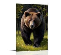 XMHMYHZJ Poster da parete con grande orso bruno che corre verso la macchina fotografica nel bosco, decorazione artistica da parete, decorazione moderna, poster artistico da appendere, 50 x 75 cm