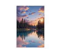 XMHMYHZJ Poster da parete con paesaggio con una foresta che riflette il sole al tramonto su una parete vuota, decorazione moderna da appendere, poster artistico da appendere, 40 x 60 cm