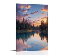 XMHMYHZJ Poster da parete con paesaggio con una foresta che riflette il sole al tramonto su una parete vuota, decorazione moderna da appendere, 30 x 45 cm