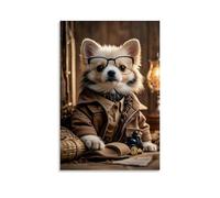 XMHMYHZJ Poster da parete con un cane di piccola taglia con occhiali posizionato accanto a un tavolo, decorazione artistica da parete, poster artistico da appendere, 50 x 75 cm