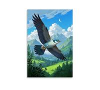 XMHMYHZJ Poster da parete con un grande uccello blu e bianco che vola sopra le colline verdi, decorazione artistica da parete, decorazione moderna, poster artistico da appendere, 50 x 75 cm