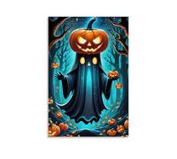 XMHMYHZJ Poster di Halloween con fantasma spaventoso nel cimitero nebbioso con zucche incandescenti sopra la parete, decorazione moderna da appendere, poster artistico da appendere, 30 x 45 cm