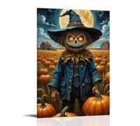 XMHMYHZJ Poster di Halloween con spavento e zucche sul campo sotto la luna piena, decorazione artistica da parete, decorazione moderna da appendere, 50 x 75 cm