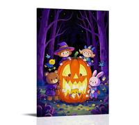XMHMYHZJ Poster di Halloween con tre orsacchiotti in una zucca e una strega che si tengono per mano, decorazione artistica da parete, decorazione moderna da appendere, 40 x 60 cm