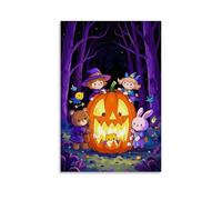 XMHMYHZJ Poster di Halloween con tre orsacchiotti in una zucca e una strega che si tengono per mano, decorazione artistica da parete, decorazione moderna da appendere, 50 x 75 cm