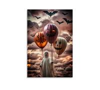 XMHMYHZJ Poster di Halloween con tre zucche, una con un volto fantasma e due murali, decorazione moderna da appendere, 30 x 45 cm