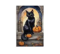 XMHMYHZJ Poster di Halloween con un gatto nero che sbircia sopra una finestra di Halloween, decorazione artistica da parete moderna da appendere, 30 x 45 cm