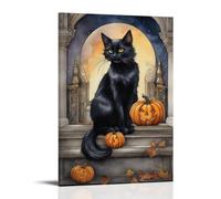 XMHMYHZJ Poster di Halloween con un gatto nero che sbircia sopra una finestra di Halloween, decorazione artistica da parete, decorazione moderna, poster artistico da appendere, 50 x 75 cm