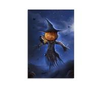 XMHMYHZJ Poster di Halloween di Spavento con cappello e corvo sulla luna piena, decorazione artistica da parete, decorazione moderna da appendere, 20 x 30 cm