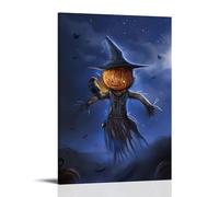 XMHMYHZJ Poster di Halloween di Spavento con cappello e corvo sulla luna piena, decorazione artistica da parete, decorazione moderna da appendere, 40 x 60 cm