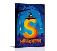 XMHMYHZJ Poster di Halloween di una lettera S coperta di lettere colorate con zucche, decorazione artistica da parete, decorazione moderna da appendere, 30 x 45 cm