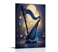 XMHMYHZJ Poster musicale di un'arpa che suona le onde mentre la luce blu splende fuori, decorazione artistica da parete, decorazione moderna da appendere, 50 x 75 cm