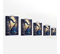 XMHMYHZJ Poster musicale di un'arpa che suona le onde mentre la luce blu splende fuori, decorazione artistica da parete, decorazione moderna, poster artistico da appendere, 20 x 30 cm