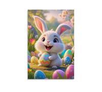 XMHMYHZJ Poster pasquale con un coniglietto con la bocca ricoperta di uova, decorazione moderna da appendere, 30 x 45 cm