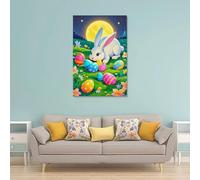 XMHMYHZJ Poster pasquale con un dolce coniglietto e uova dipinte, decorazione da parete, decorazione moderna da appendere, 40 x 60 cm
