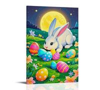 XMHMYHZJ Poster pasquale con un dolce coniglietto e uova dipinte, decorazione da parete, decorazione moderna da appendere, 20 x 30 cm