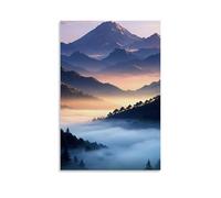 XMHYHMY Poster con paesaggio con la vista di due montagne nella nebbia, decorazione artistica da parete, decorazione moderna, poster artistico da appendere, 50 x 75 cm