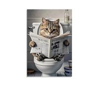 XMHYHMY Poster decorativo da parete, motivo: gatto che legge un giornale sul WC, decorazione moderna da appendere, 20 x 30 cm
