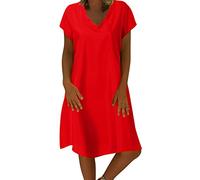 Xmiral Abito Estivo Donna T-Shirt Casual Vestito a Manica Corta Abiti Corto con Tasche Scollo a Rotondo (XXL,Rosso-b)