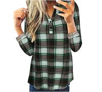 Xmiral Camicetta Camicia Donna Top Camicia Slim Scozzese a Maniche Lunghe Casual (XL,1verde)
