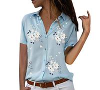 Xmiral Camicetta Pullover Top Camicia Donna Taglie Forti Stampa Scollo a V Bottone Stampato (M,2- Azzurro)