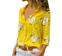 Xmiral Camicetta Pullover Top Camicia Donna Taglie Forti Stampa Scollo a V Bottone Stampato (XXL,1- Giallo)