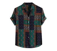 Xmiral Camicette Camicia Casual Casual da Uomo a Maniche Corte Estiva Stile Etnico (3XL,10Verde)