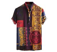 Xmiral Camicia Camicetta T-Shirt Uomo Cotone Lino Manica Corta Casual Stampato Hawaiano (M,5Giallo)