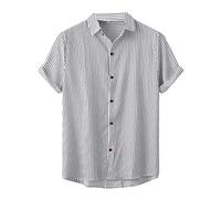 Xmiral Camicia Camicetta Top Uomo Camicia Stampata a Righe Casual Camicia a Maniche Corte Monopetto con Colletto rovesciato (L,Grigio-11)