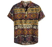 Xmiral Camicia Camicetta Uomo Etnico Manica Corta Casual Lino Cotone Stampa Hawaiana