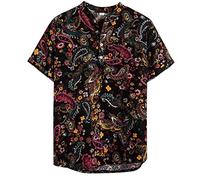 Xmiral Camicia Camicetta Uomo Etnico Manica Corta Casual Lino Cotone Stampa Hawaiana (3XL,3Multicolore)