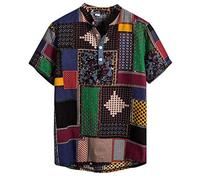 Xmiral Camicia Camicetta Uomo Etnico Manica Corta Casual Lino Cotone Stampa Hawaiana (3XL,5Multicolore)