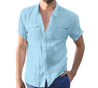 Xmiral Camicia da Uomo Casual in Tinta Unita con Doppia Tasca Maniche Corte Camicia Elegante con Colletto rovesciato e Bottoni Camicie per Gemelli