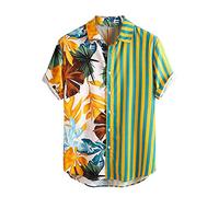 Xmiral Camicia da Uomo Hawaiana Floreale Classica Casual A Maniche Corte Slim Fit Maglietta Casuale dei Bottoni Casuali Sciolti hawaiani Stampati degli Uomini di Modo (M,5- Blu)