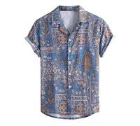 Xmiral Camicia Top Camicetta Uomo Manica Corta Stampa Casual Risvolto Tropicale Estate Standard Fit Casual (XXL,1Blu)