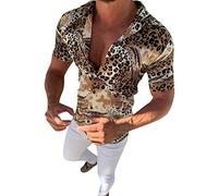 Xmiral Camicia Uomo Slim Fit Camicia Hawaiana Uomo Uomo Button Down Shortsleeve Uomo Camicie Uomo Maniche Corte Camicia Jeans Uomo (L,32Giallo)