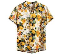 Xmiral Camicia Uomo Slim Fit Camicia Hawaiana Uomo Uomo Button Down Shortsleeve Uomo Camicie Uomo Maniche Corte Camicia Jeans Uomo (L,14Giallo)