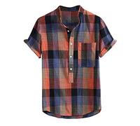 Xmiral Camicia Uomo Slim Fit Camicia Hawaiana Uomo Uomo Button Down Shortsleeve Uomo Camicie Uomo Maniche Corte Camicia Jeans Uomo (L,27Arancia)