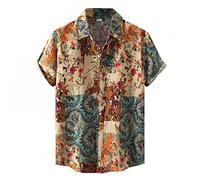 Xmiral Camicie per Uomo Manica Corta Hawaiana Regular Fit Floreale Multi Color Petto Petto Petto Manica Corta Tondo Camicetta Allentata Camicetta (M,5- Marrone)