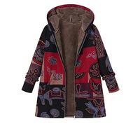 Xmiral Cappotto con Cappuccio Donna Invernali Cappotti Oversize Vintage con Cappuccio con Stampa Floreale da Donna (S,7Rosso)