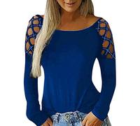 Xmiral Donna Maglie a Manica Lunga Blusa Elegante Lunga Maglione Pullover Camicetta Maglietta con Strass Cavo (L,3Blu)