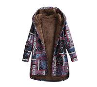 Xmiral Donne Cappotto Caldo Stampa Cappotti Oversize Outwear Donne con Cappuccio Tasche Vintage Inverno (M,7Viola)