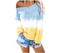 Xmiral Felpe Maglione Donna Casuale Spalle Scoperte Manica Lunga Maglione Maglie Camicetta Scollo a V Colore a Contrasto (M,8- Blu)